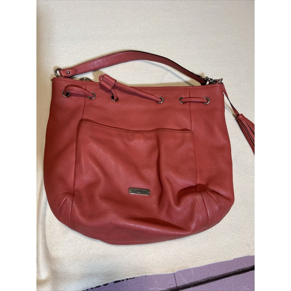 Large Coach Avery F27003 Tea Rose Coral Hobo Drawstring Shoulder Bag See Note